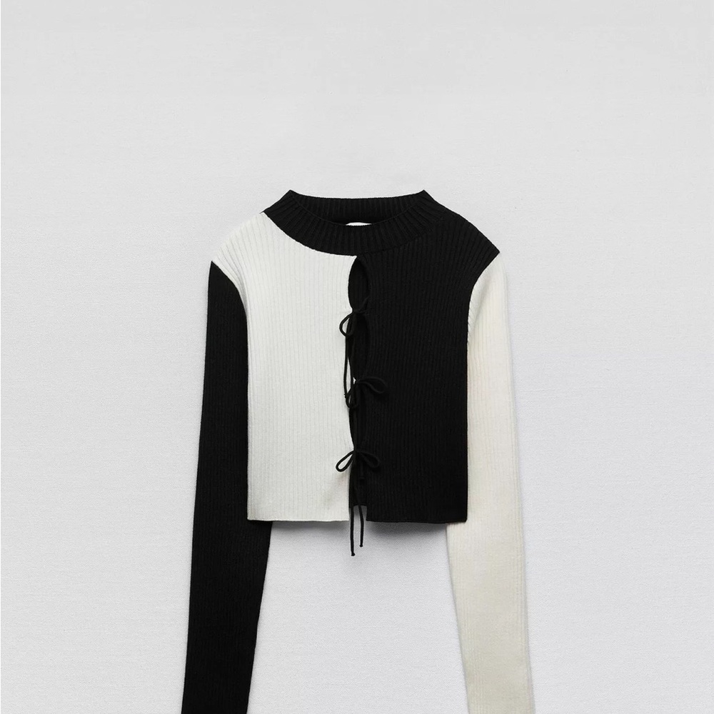 Black and White bow trim Zara Women's Top